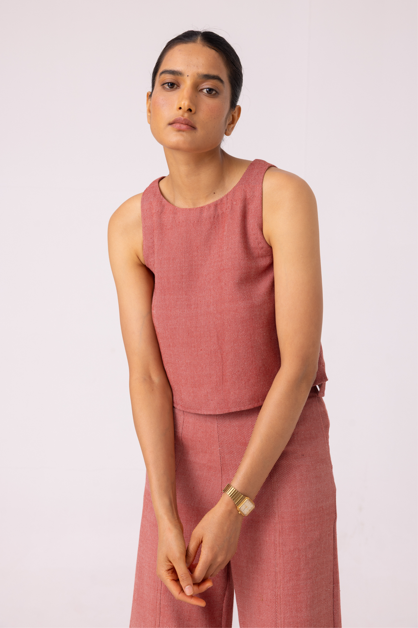 Kifli Red Handwoven Denim Top