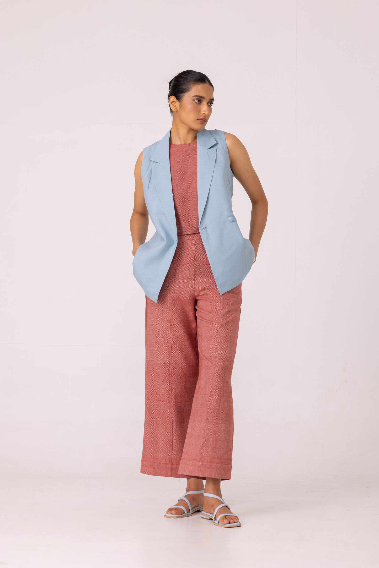Kifli Red Handwoven Denim Top
