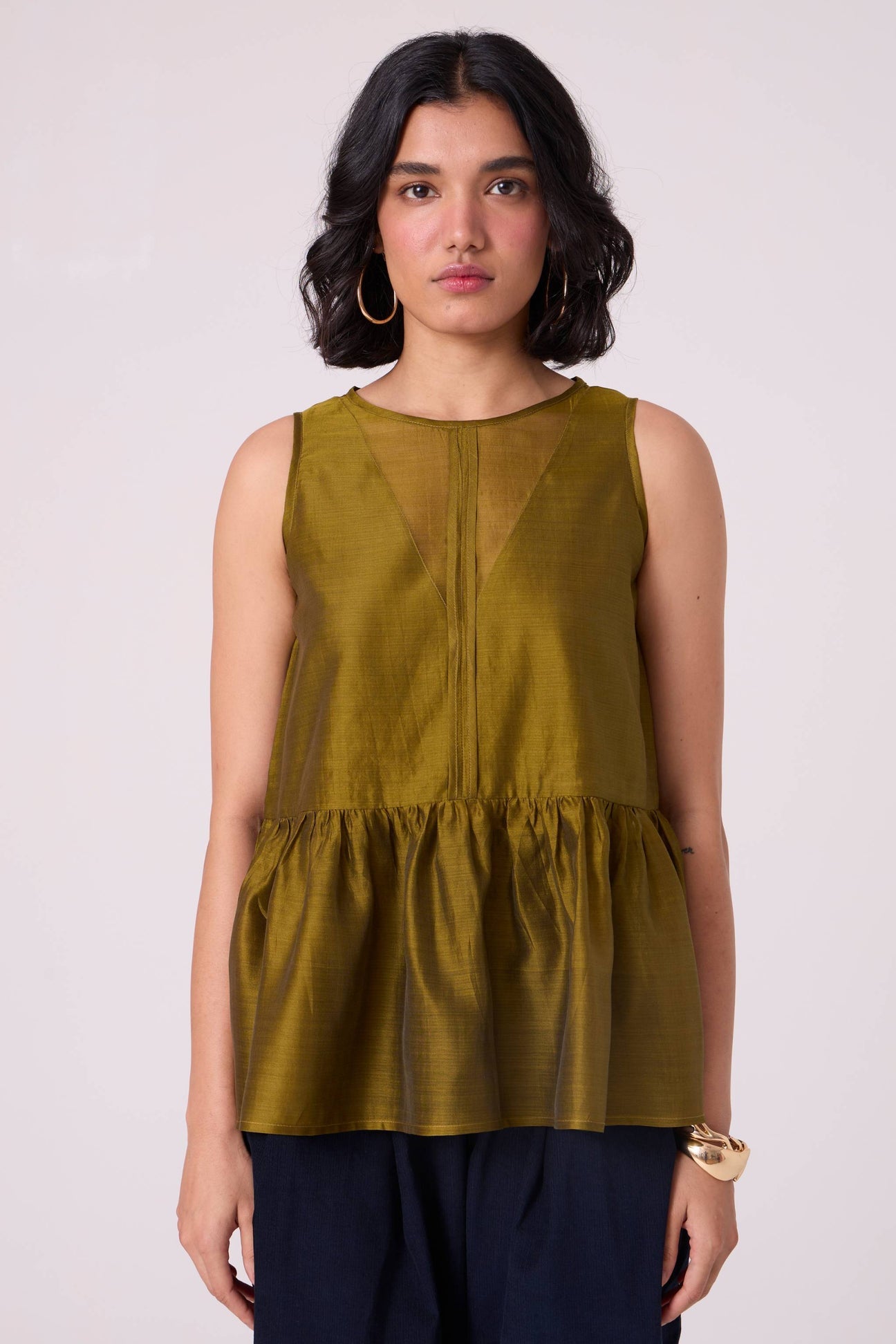 Galina Green Handwoven Peplum Top
