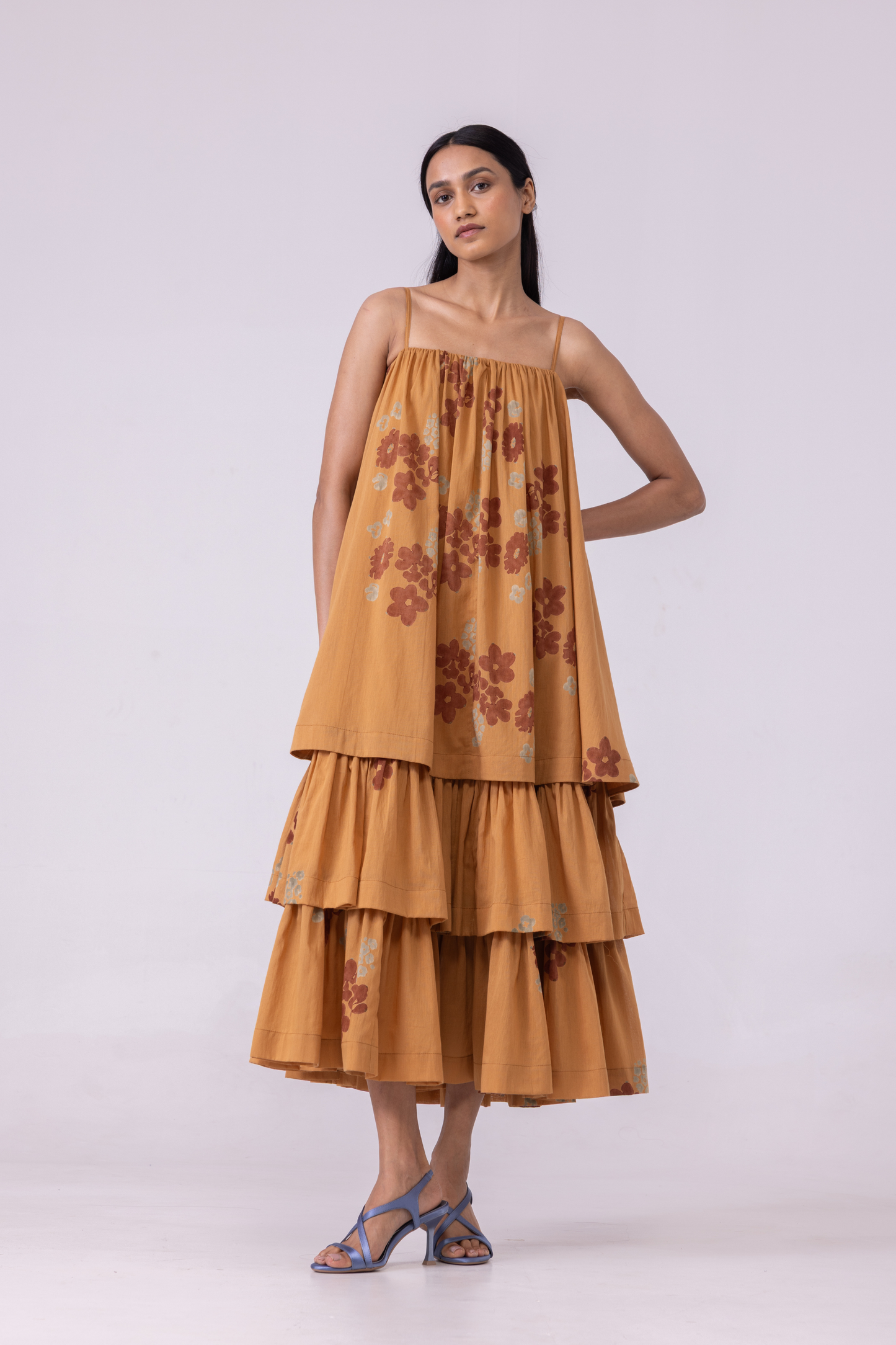 Lev Floral Hand Printed Tiered Dress