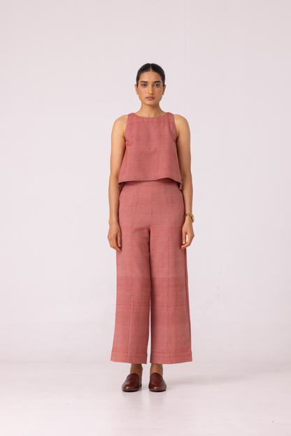 Moira Red Handwoven Denim Pants