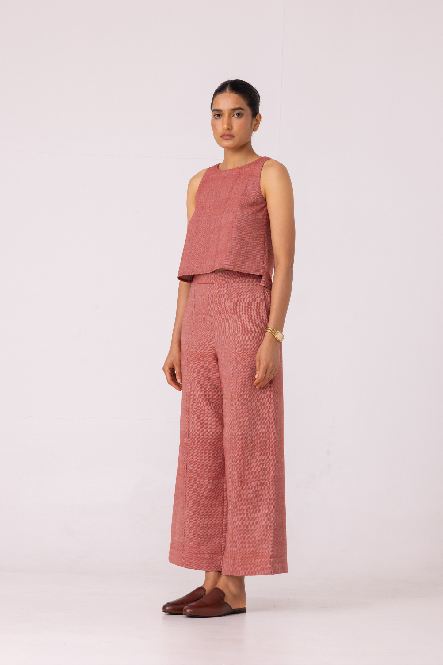 Moira Red Handwoven Denim Pants