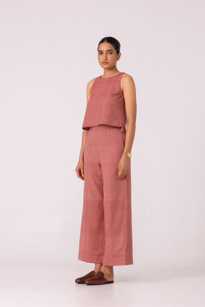 Moira Red Handwoven Denim Pants
