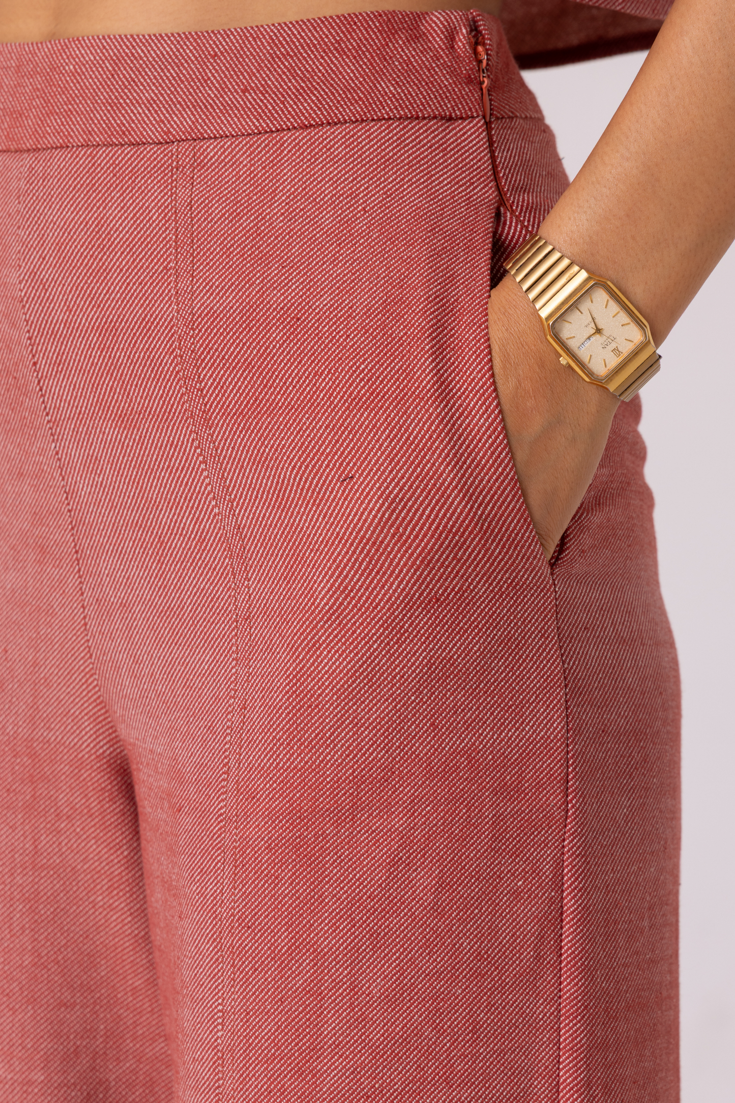 Moira Red Handwoven Denim Pants