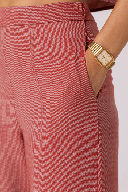 Moira Red Handwoven Denim Pants