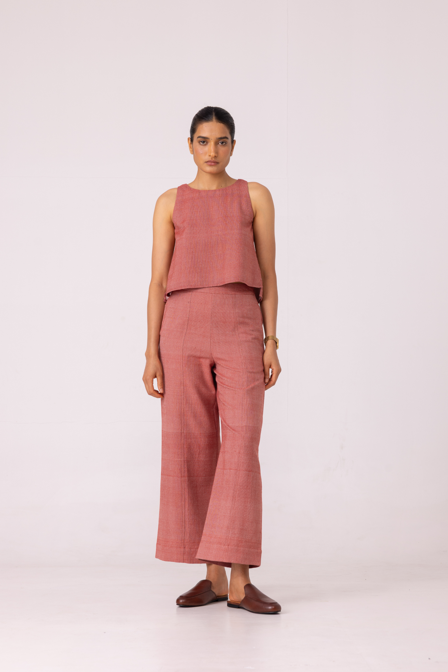 Moira Red Handwoven Denim Pants