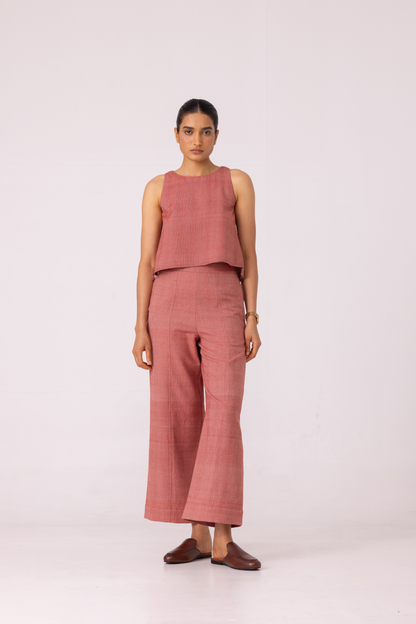 Moira Red Handwoven Denim Pants