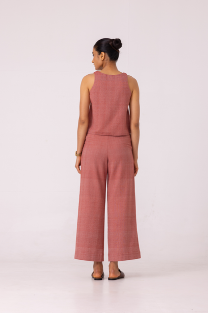Moira Red Handwoven Denim Pants