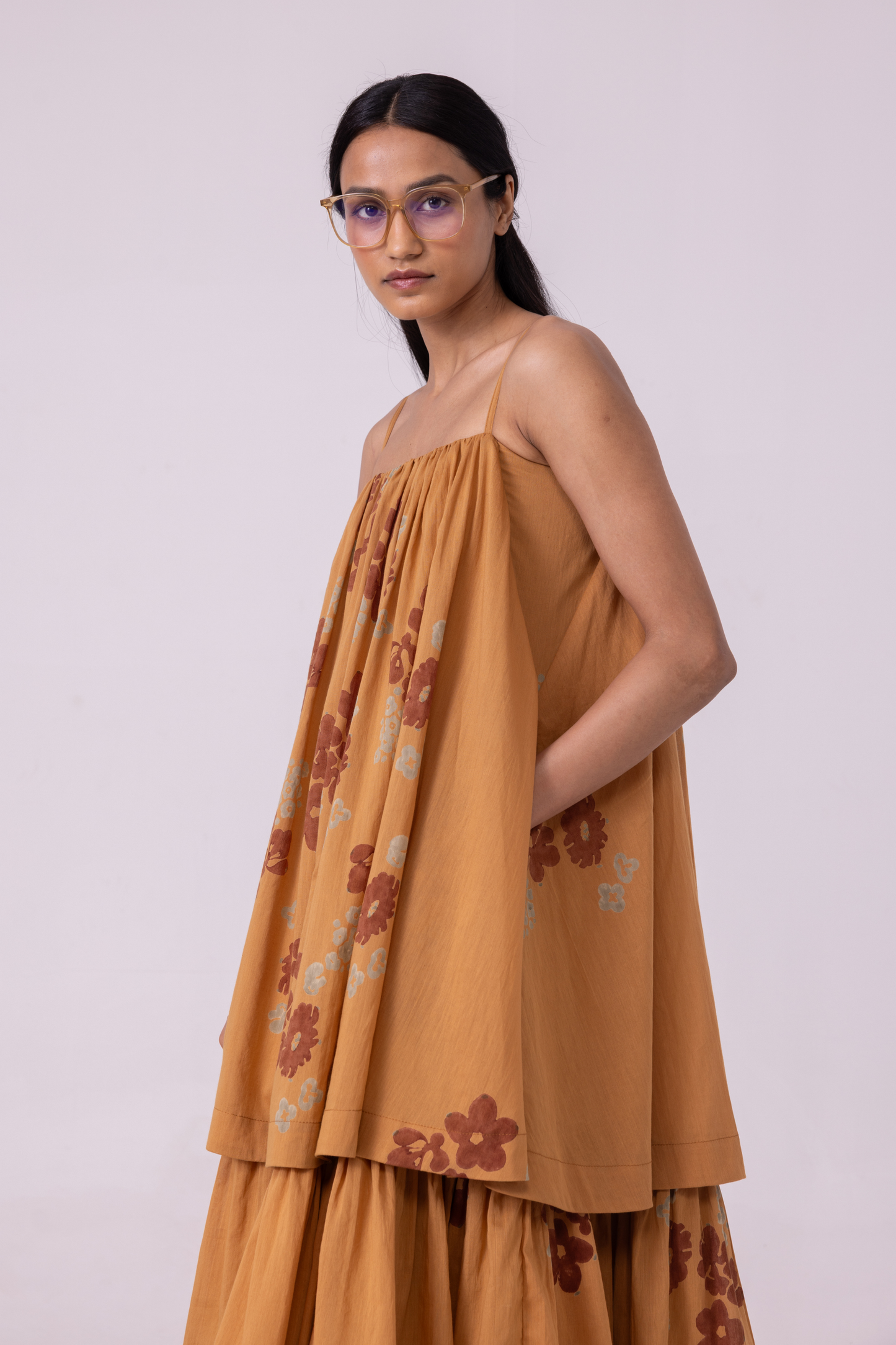 Lev Floral Hand Printed Tiered Dress