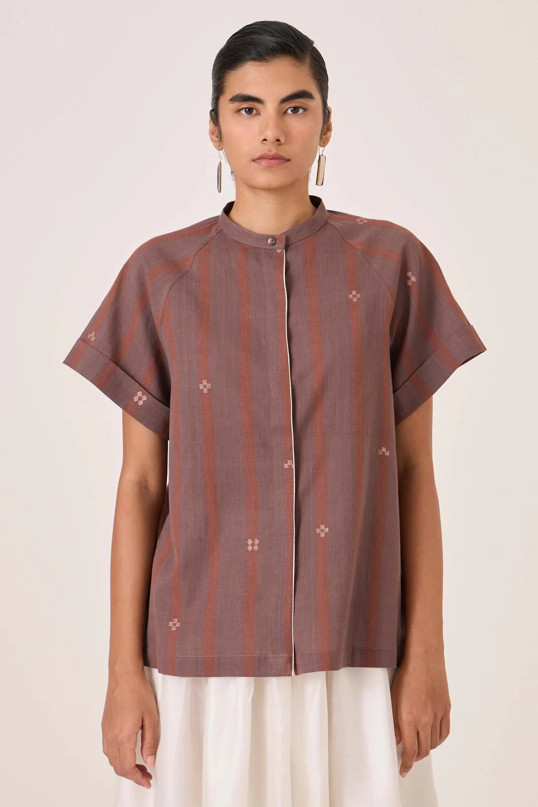 Heen Handwoven Brown Striped Top