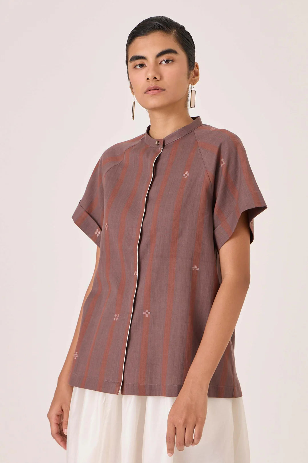 Heen Handwoven Brown Striped Top