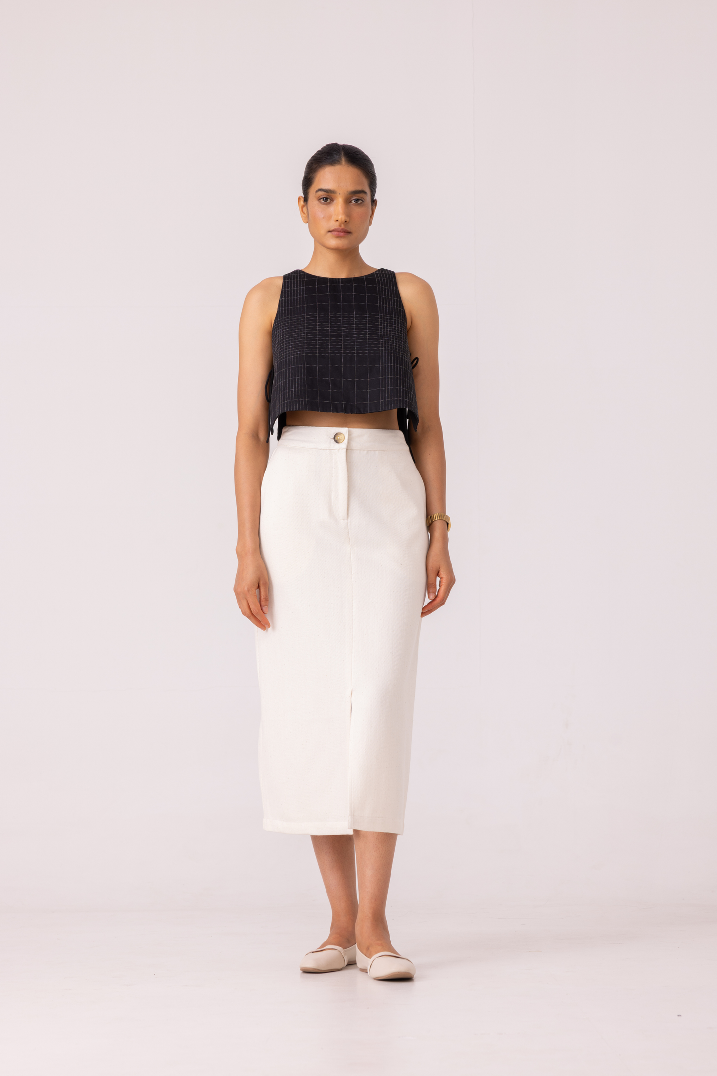 Roxanne Off White Handwoven Denim Skirt