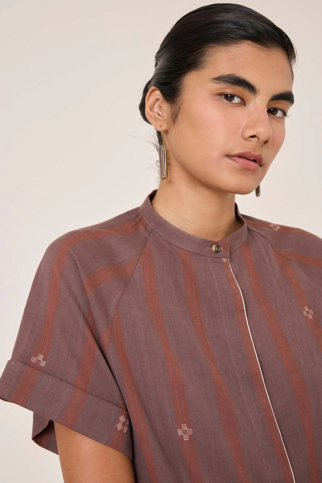 Heen Handwoven Brown Striped Top