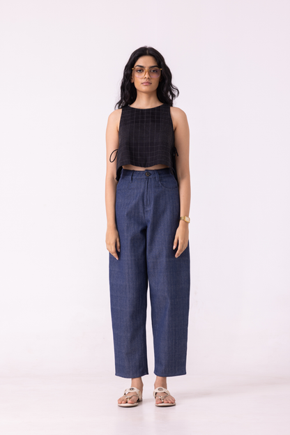 Katniss Blue Handwoven Denim Barrel Pants