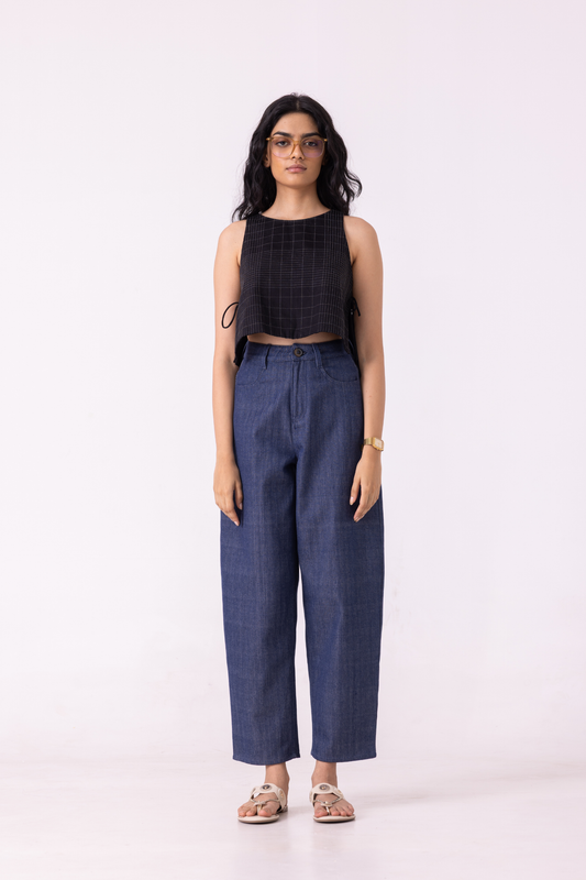 Katniss Blue Handwoven Denim Barrel Pants