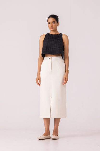Roxanne Off White Handwoven Denim Skirt