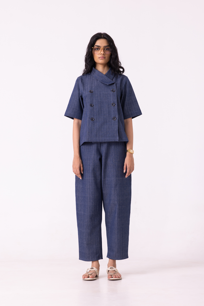 Katniss Blue Handwoven Denim Barrel Pants