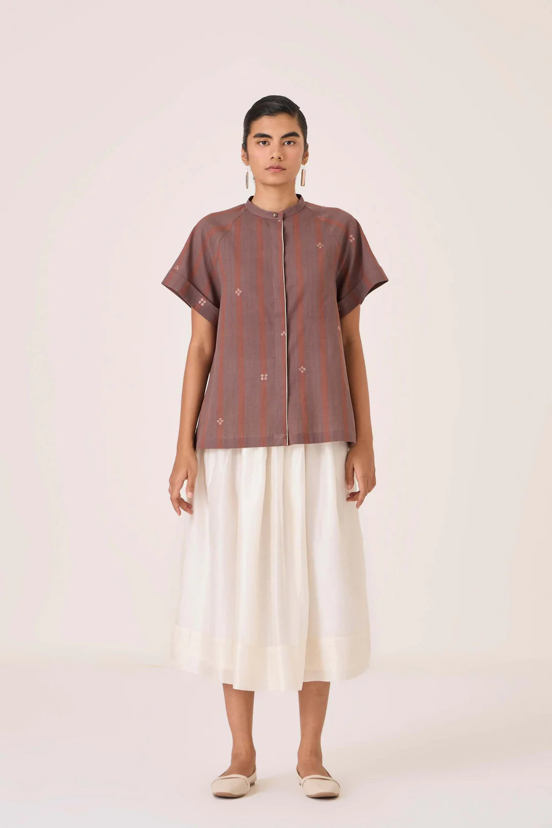 Heen Handwoven Brown Striped Top