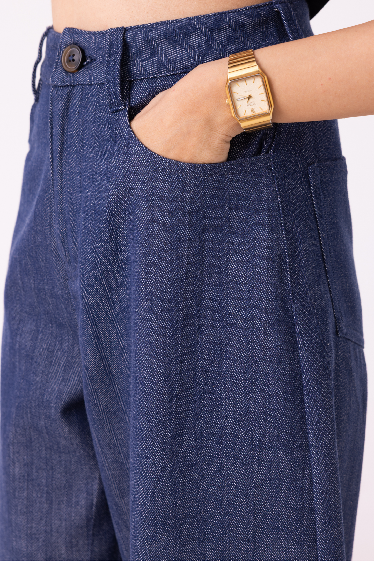 Katniss Blue Handwoven Denim Barrel Pants