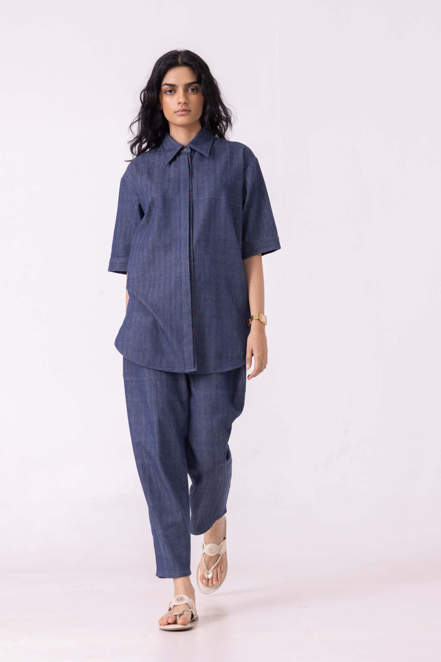 Katniss Blue Handwoven Denim Barrel Pants