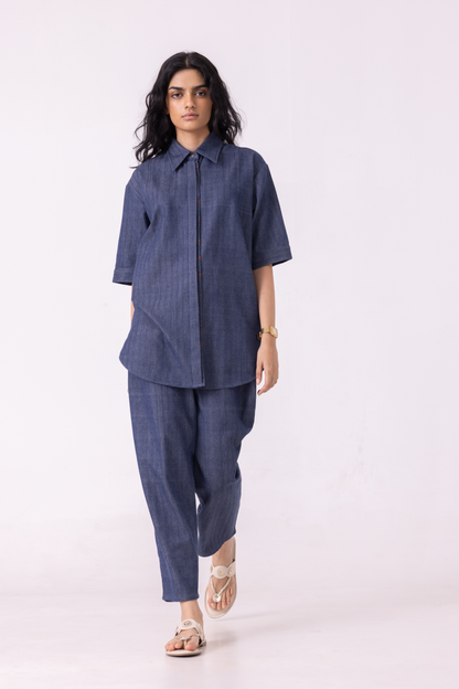Katniss Blue Handwoven Denim Barrel Pants