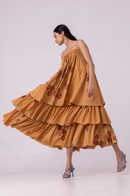 Lev Floral Hand Printed Tiered Dress
