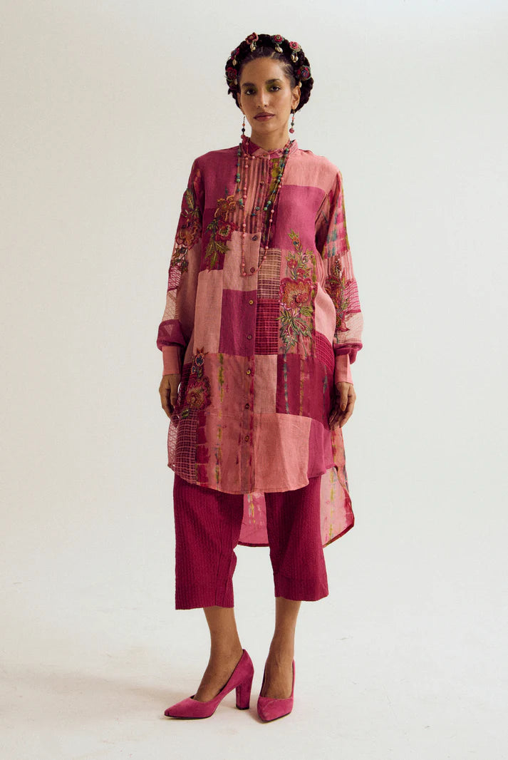 Shrub rose patchwork set- fuchsia peach