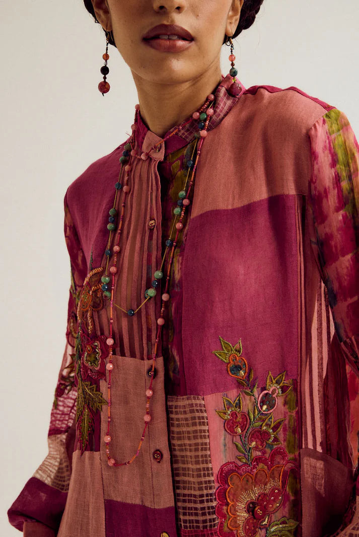 Shrub rose patchwork set- fuchsia peach