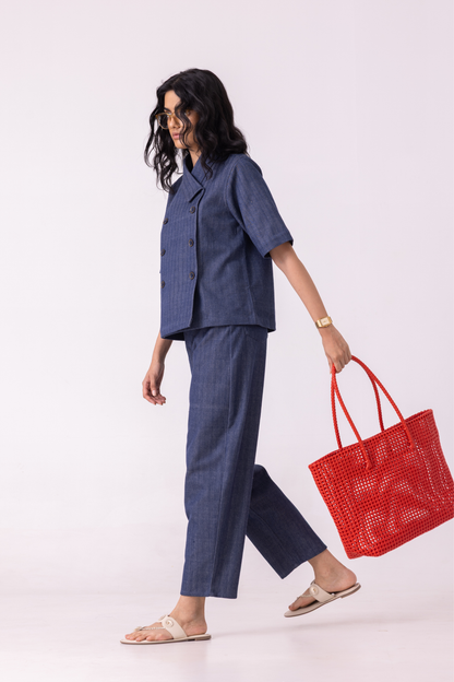 Katniss Blue Handwoven Denim Barrel Pants