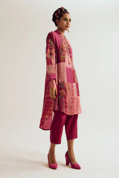 Shrub rose patchwork set- fuchsia peach