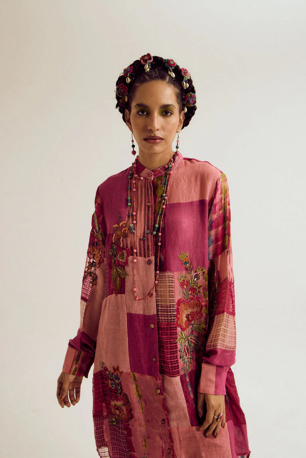 Shrub rose patchwork set- fuchsia peach