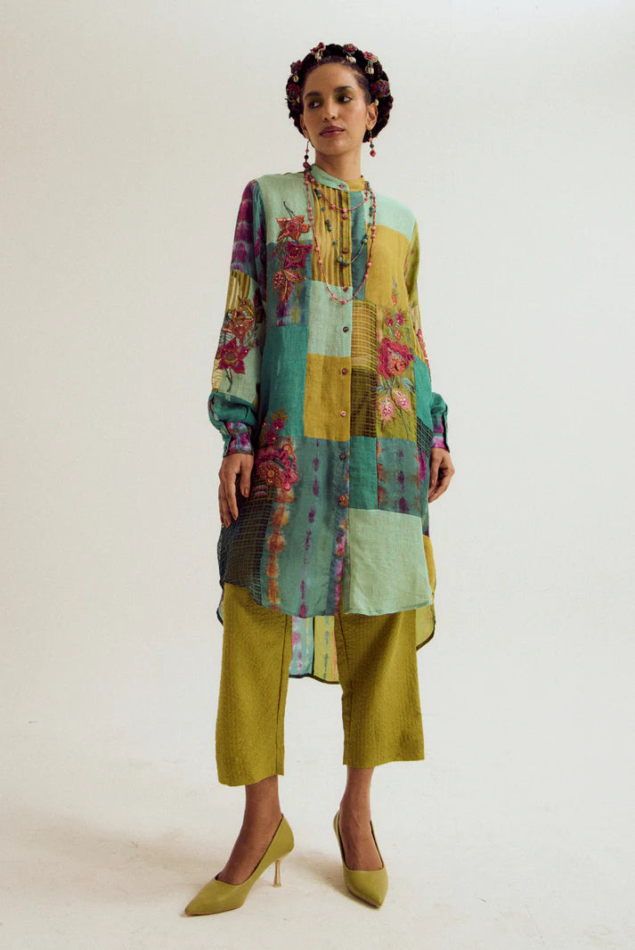 Shrub rose patchwork set- Turq/Green