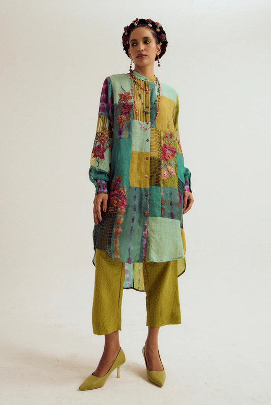 Shrub rose patchwork set- Turq/Green