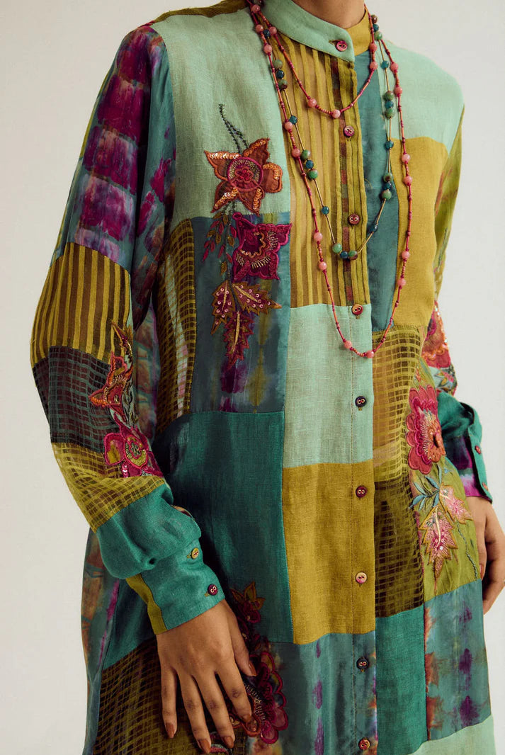 Shrub rose patchwork set- Turq/Green