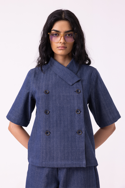Becky Blue Handwoven Denim top