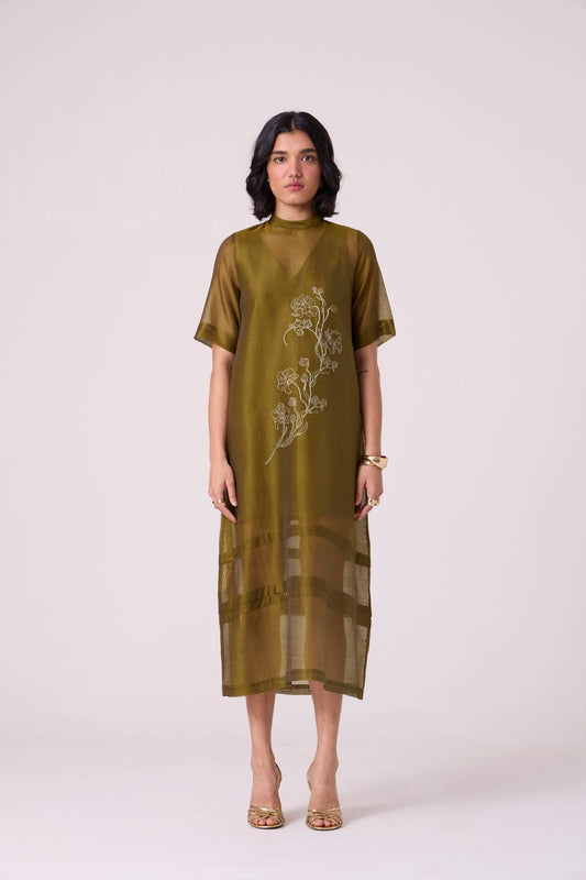 Larisa Green Handwoven Shift Dress