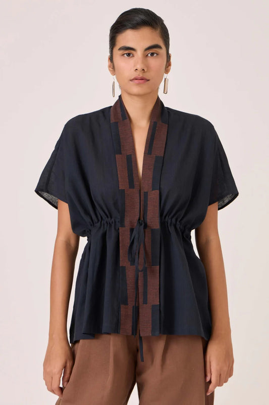 Sajith Black Handwoven Tie Top