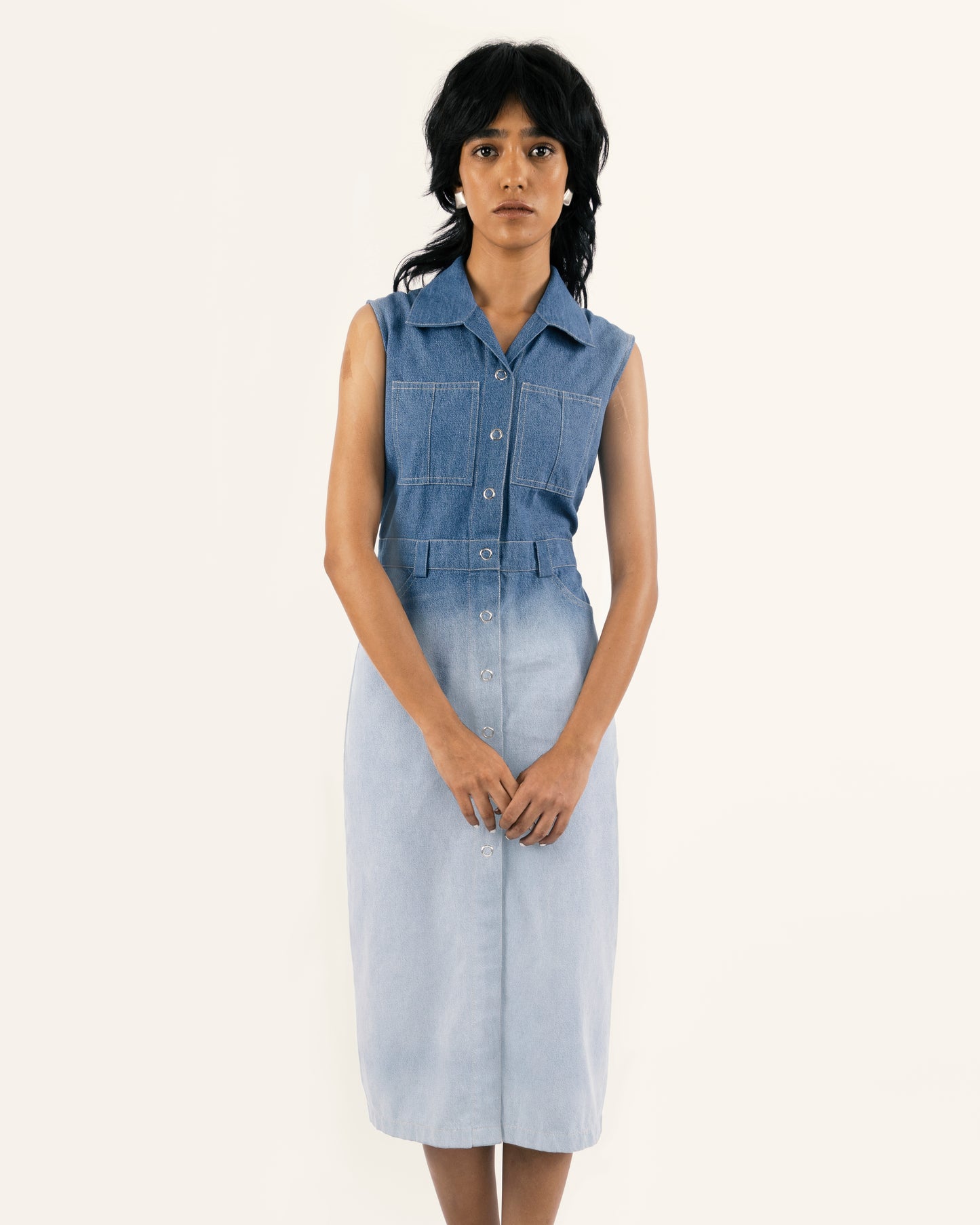 ombred blue denim dress for women, denim dress, sustainable dress