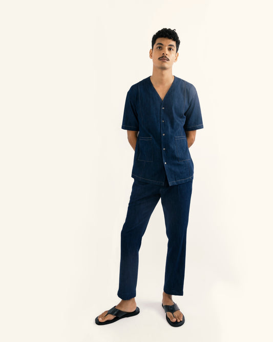 sustainable denim, eco-friendly clothing, dark blue pants for men