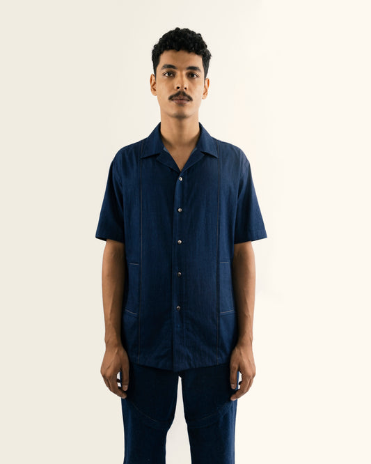 eco-friendly denim shirt for men, dark blue shirt, quad-panel