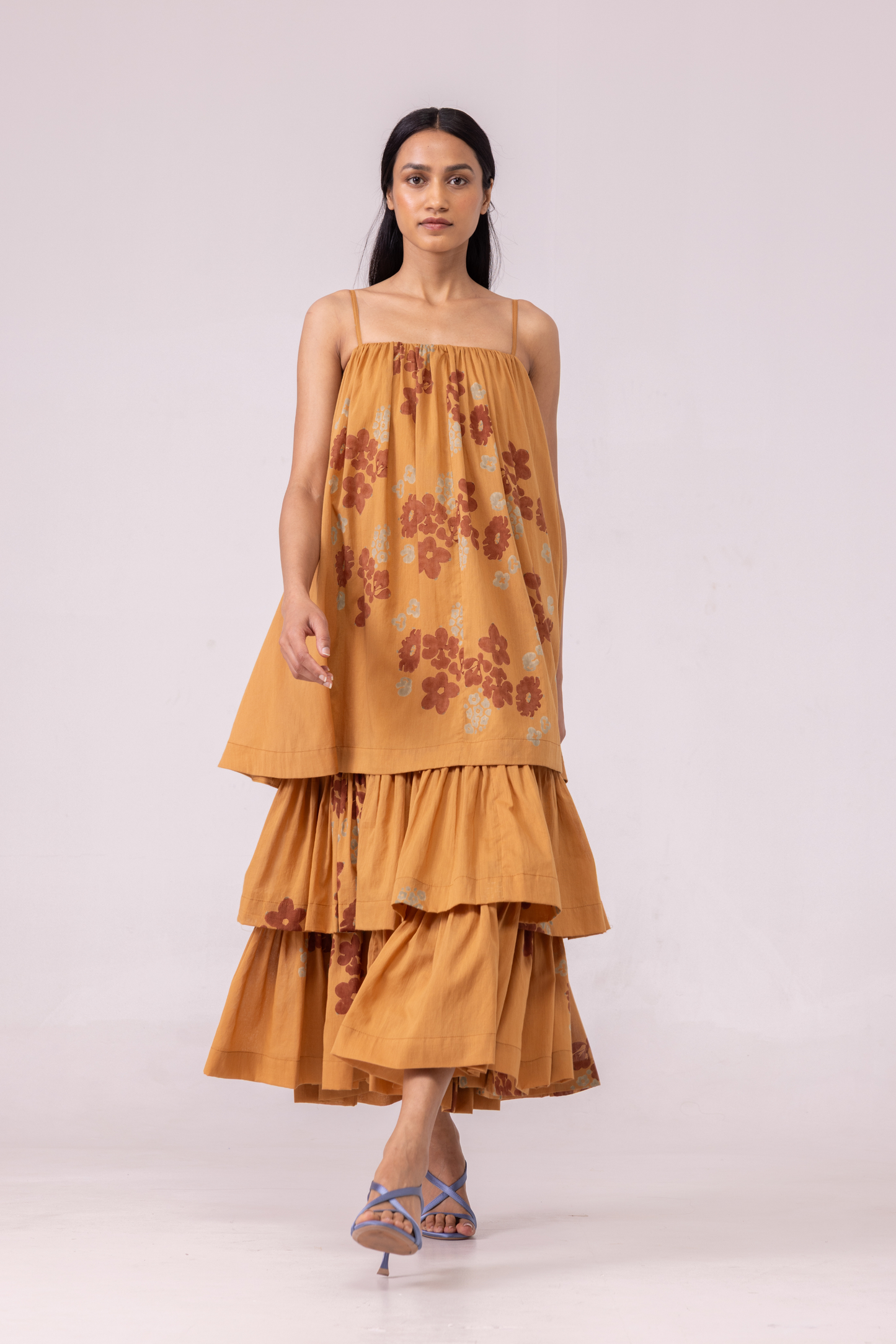 Lev Floral Hand Printed Tiered Dress