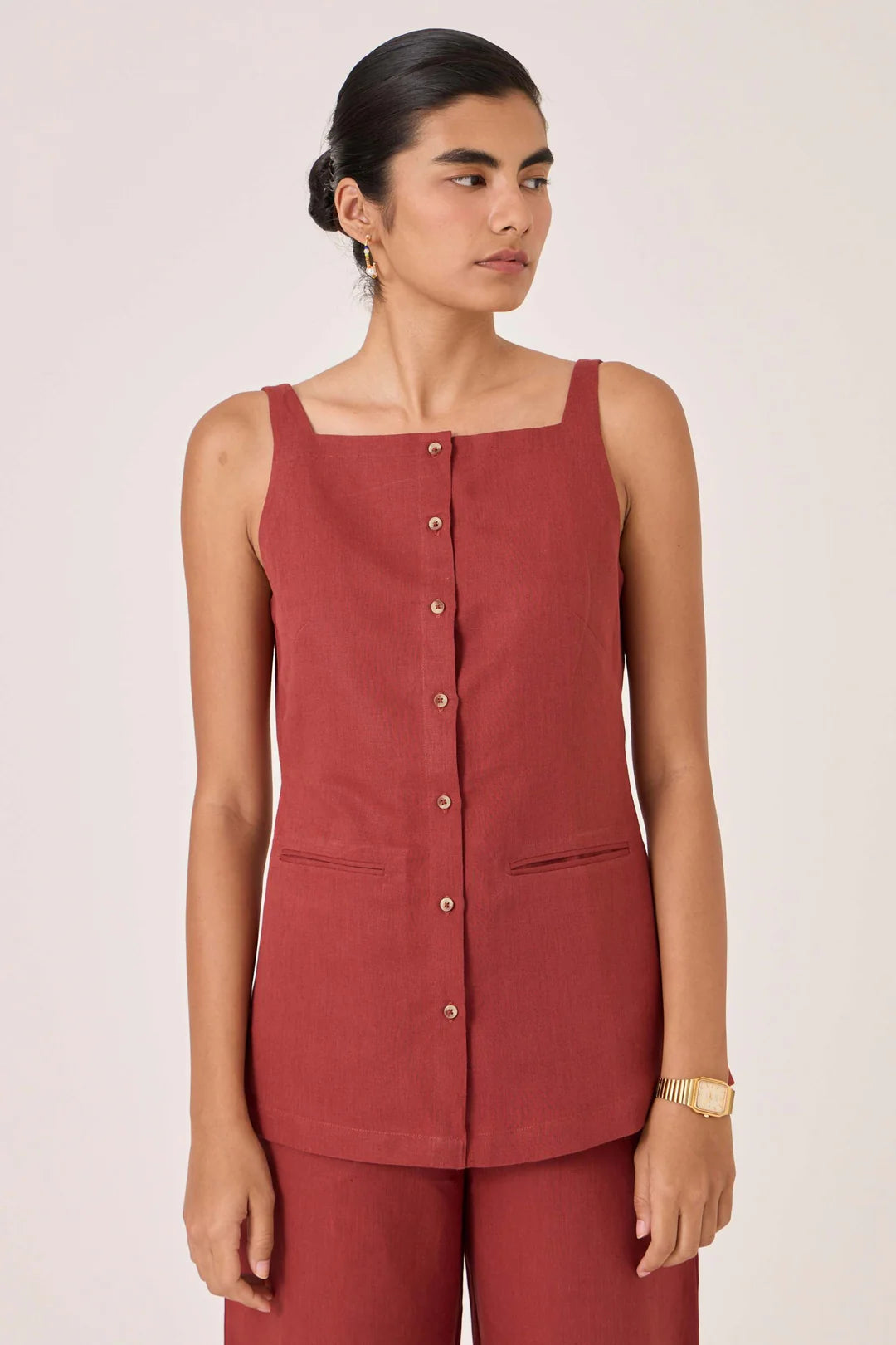 Bisa Umber Button Down Top