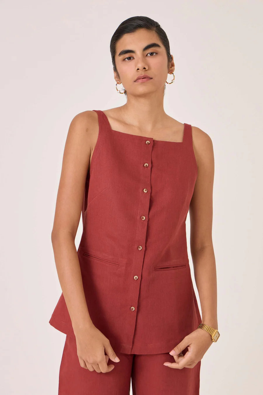 Bisa Umber Button Down Top