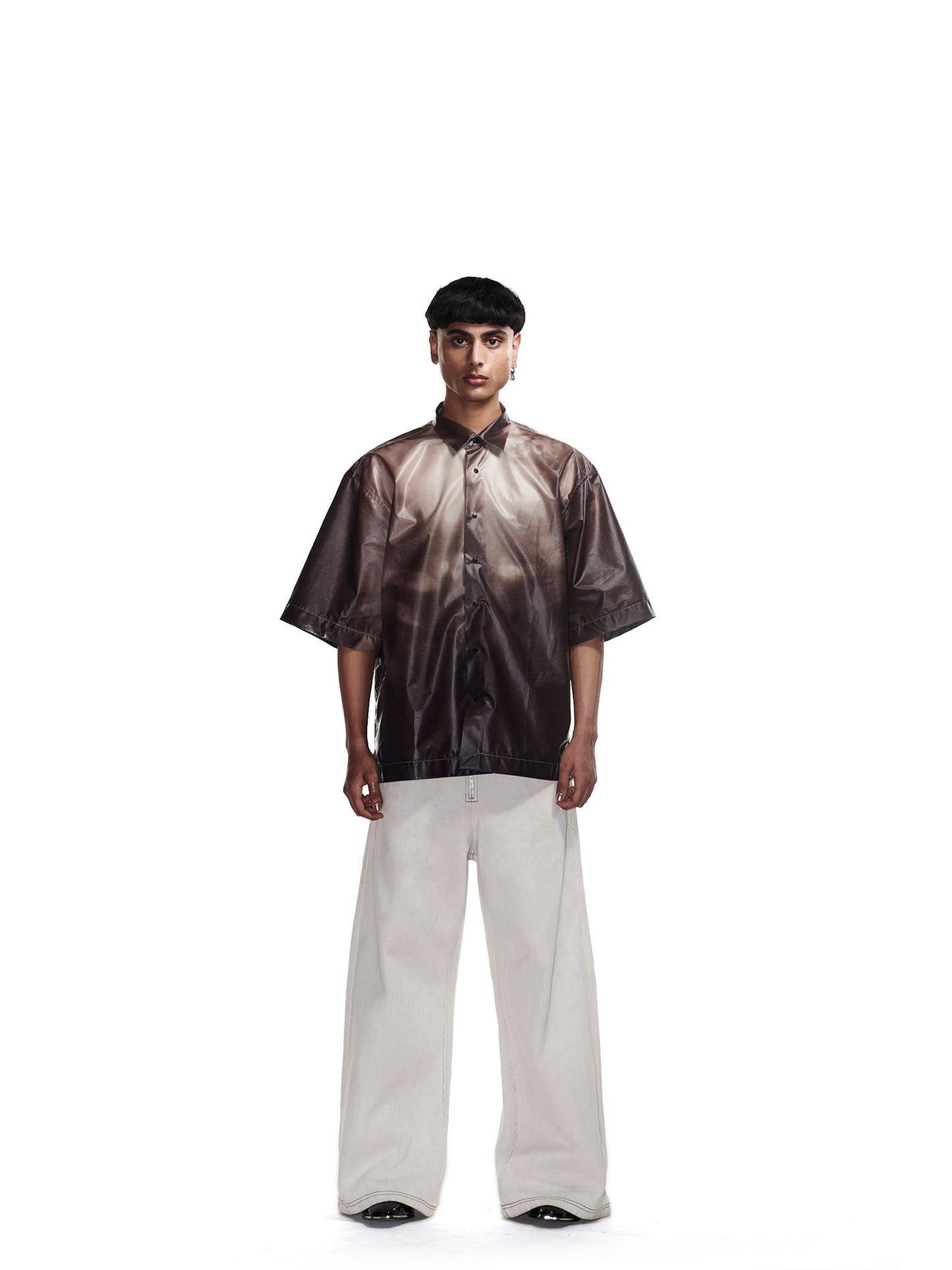 STRUCTURED GREY HANDWOVEN DENIM PANTS