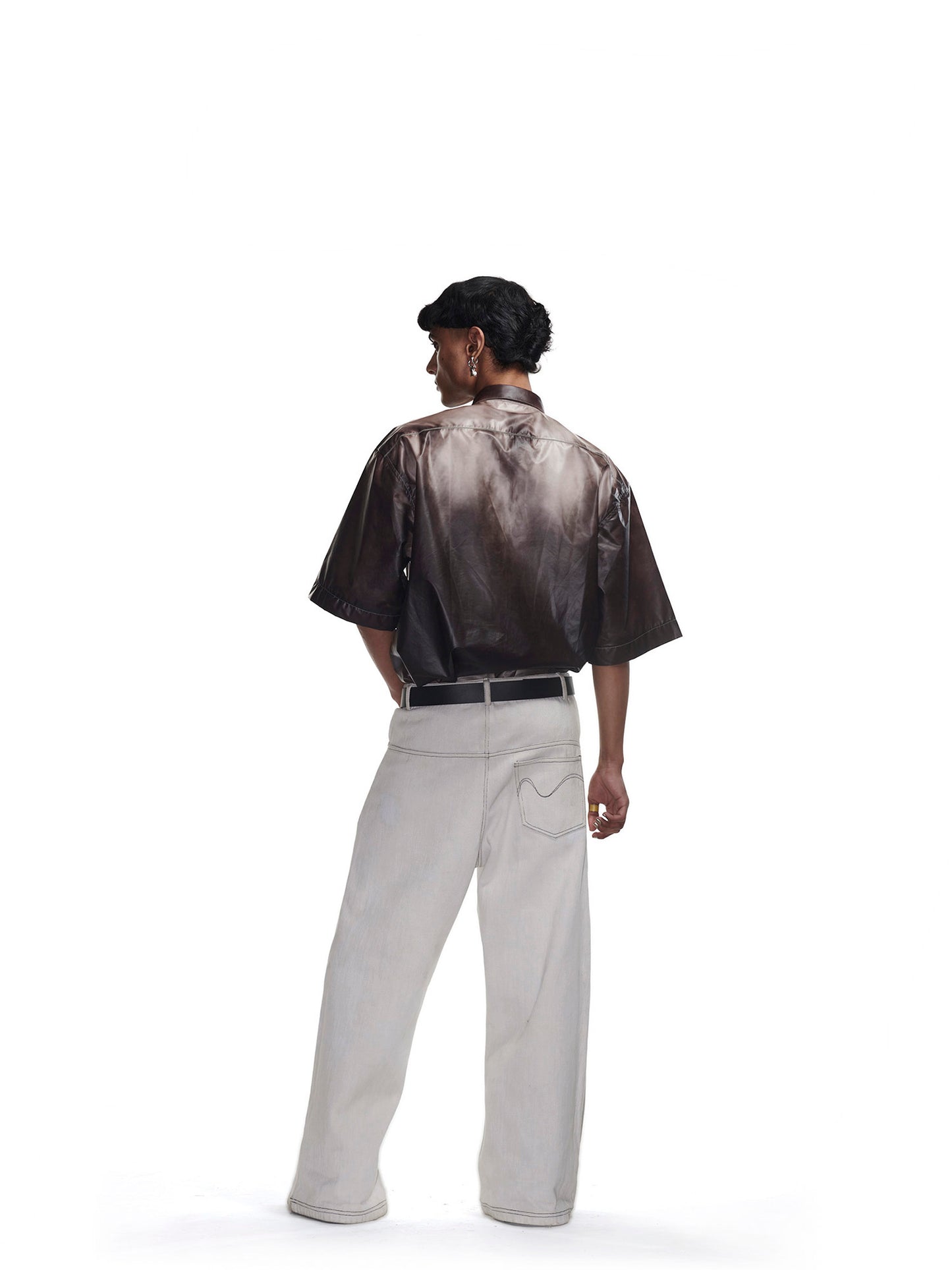 STRUCTURED GREY HANDWOVEN DENIM PANTS