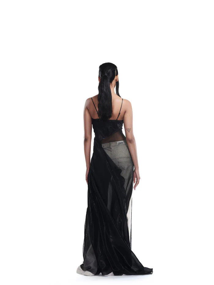 Liquid organza & metal mesh slip dress
