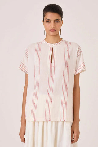 Asheni Red Striped Handwoven Top