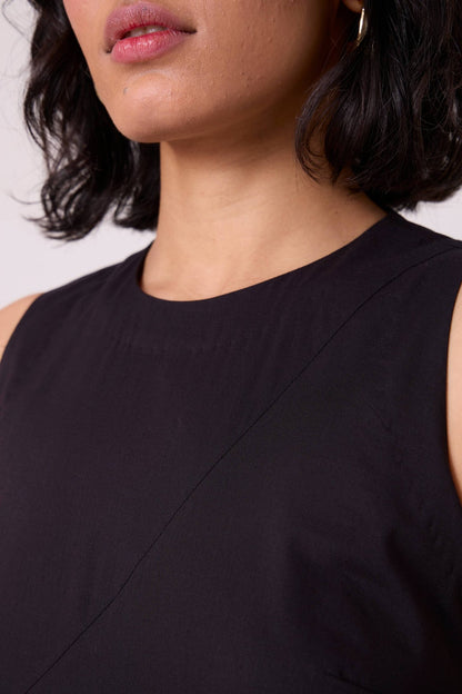 Kira Black Cotton Panelled Dress