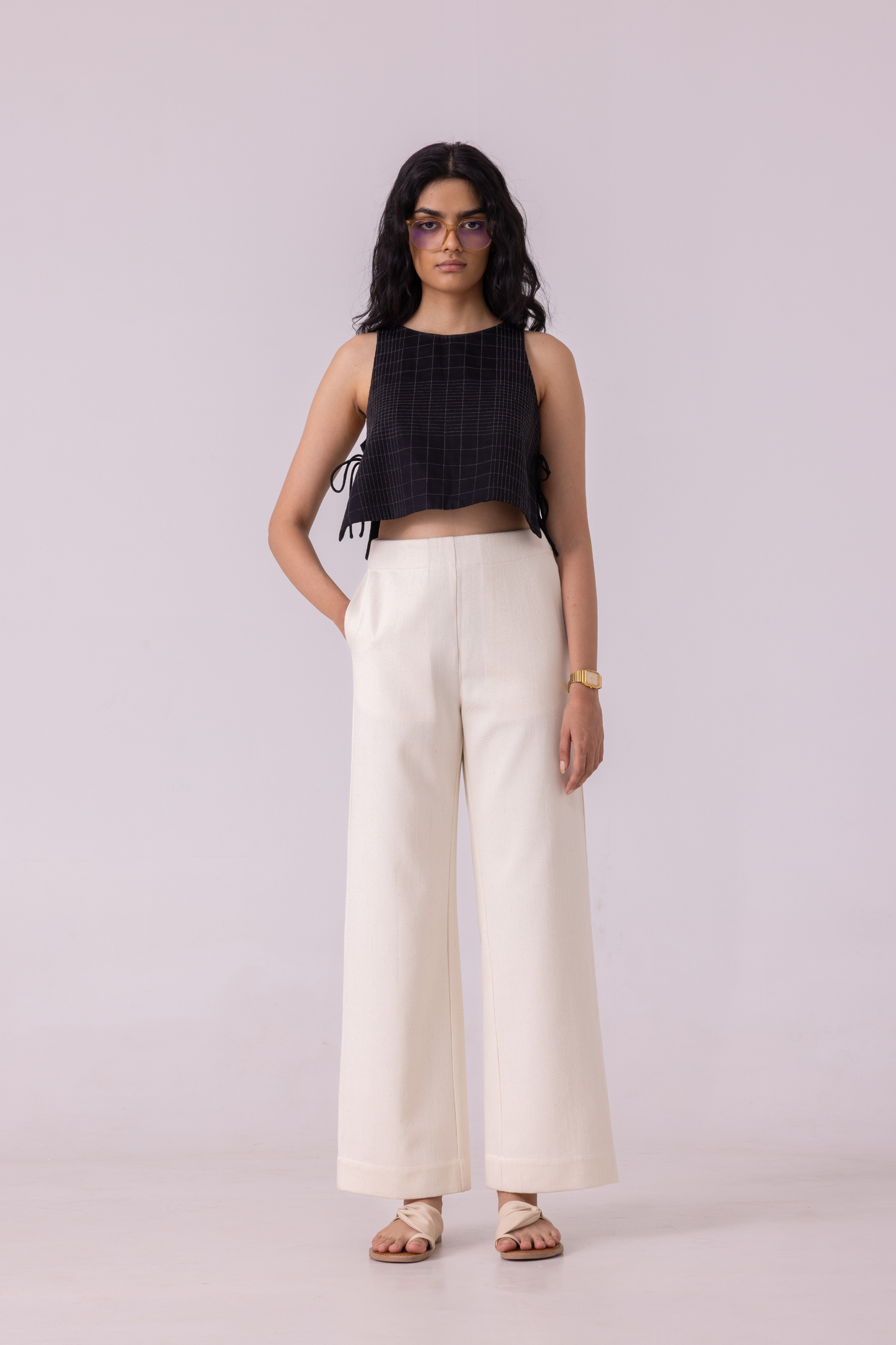 Smith Off White Handwoven Denim Pants