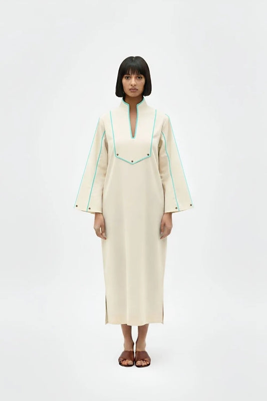 Ivory-Tiffany Blue Collared Stripe Dress